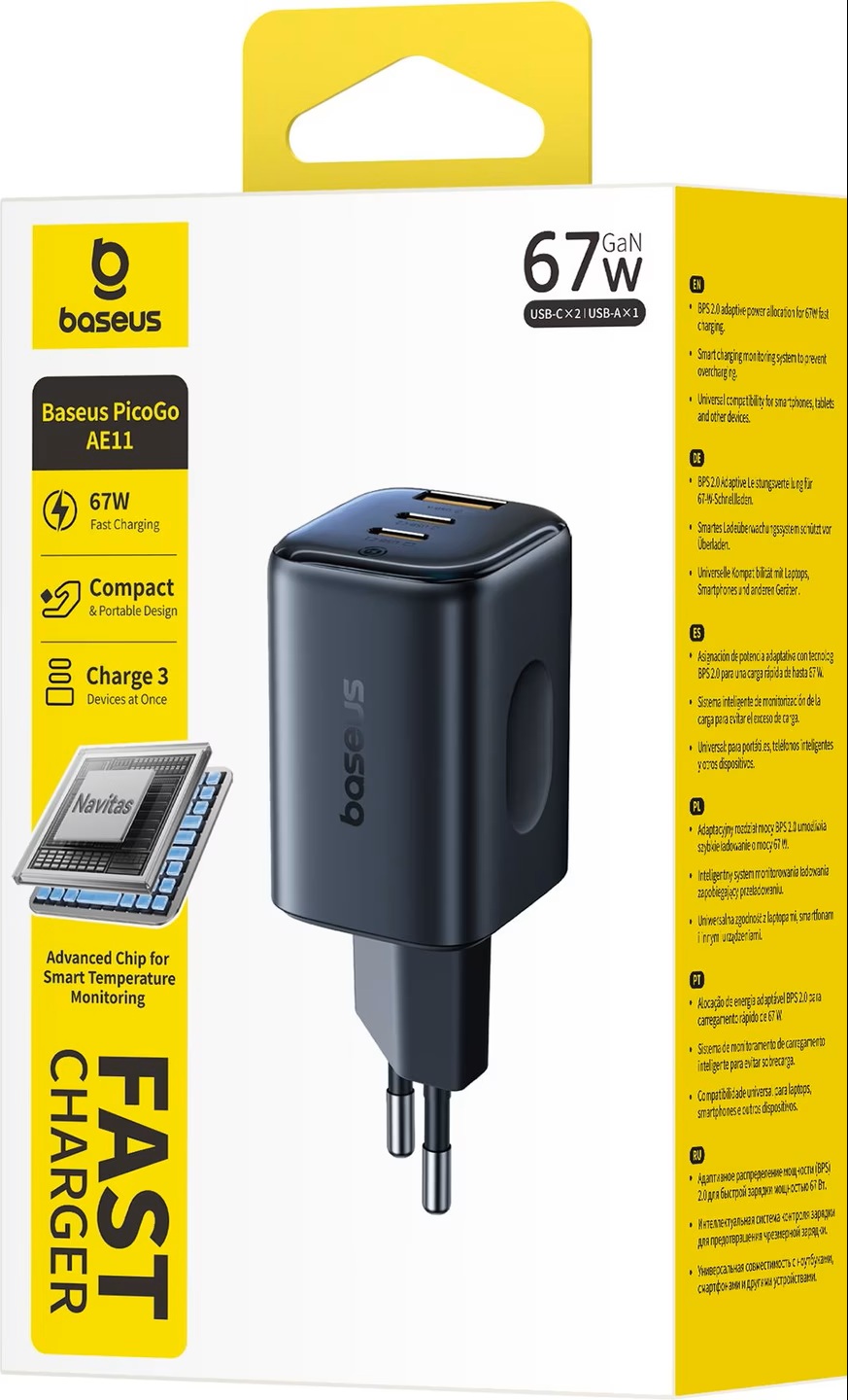 Baseus Charger Wall 67W 2C+U PicoGo AE11 EU Cosmic Black - Image 8