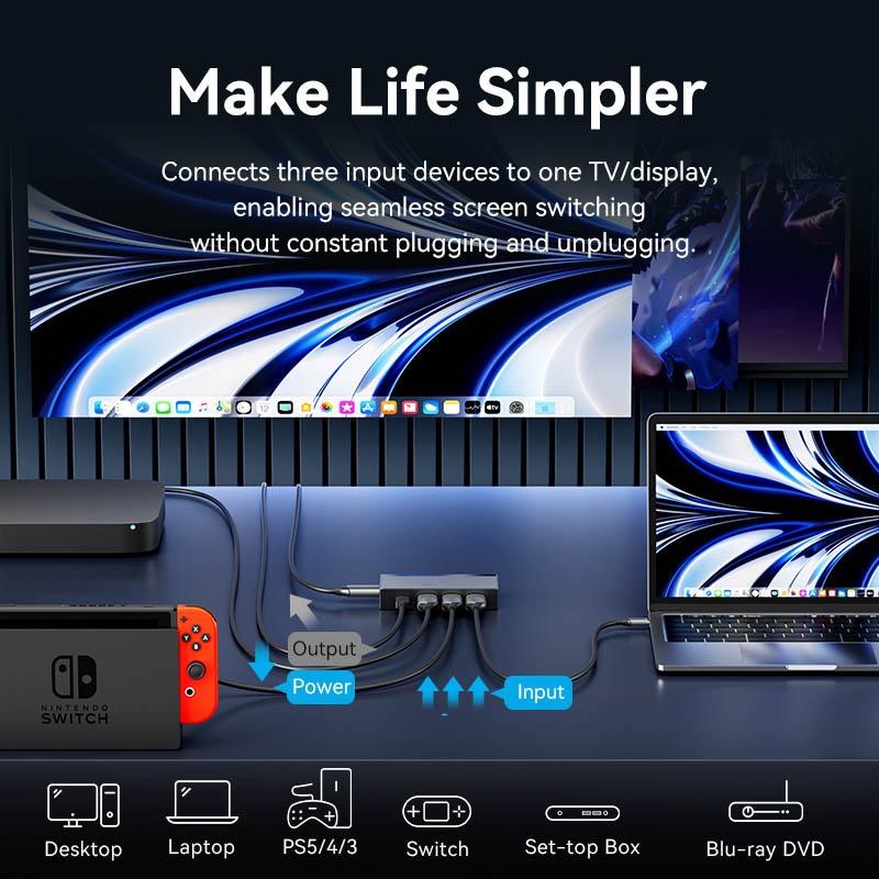 Vention HDMI Switch 3-Port 8K 2.1 w/Remote Control AKRH0 - Image 5