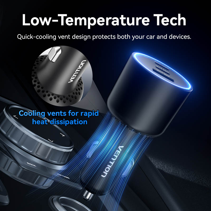 Vention Charger Car 165W 2xUSBC 1xUSBA 100W Max Black FFPB0 - Image 9