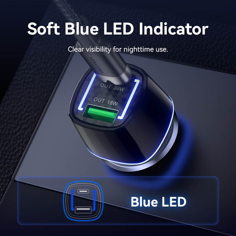 Vention Charger Car 48W 1xUSBC 1xUSBA 30W Max Black FFRB0 - Image 11