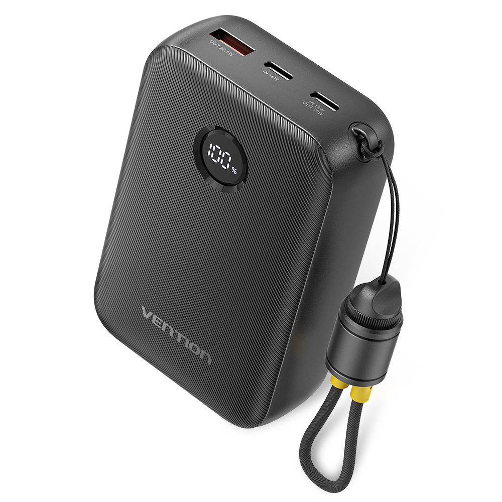 Vention MA Powerbank 20000mAh 22.5W Built-in USBC Lanyard + Display Black FKBB0-C