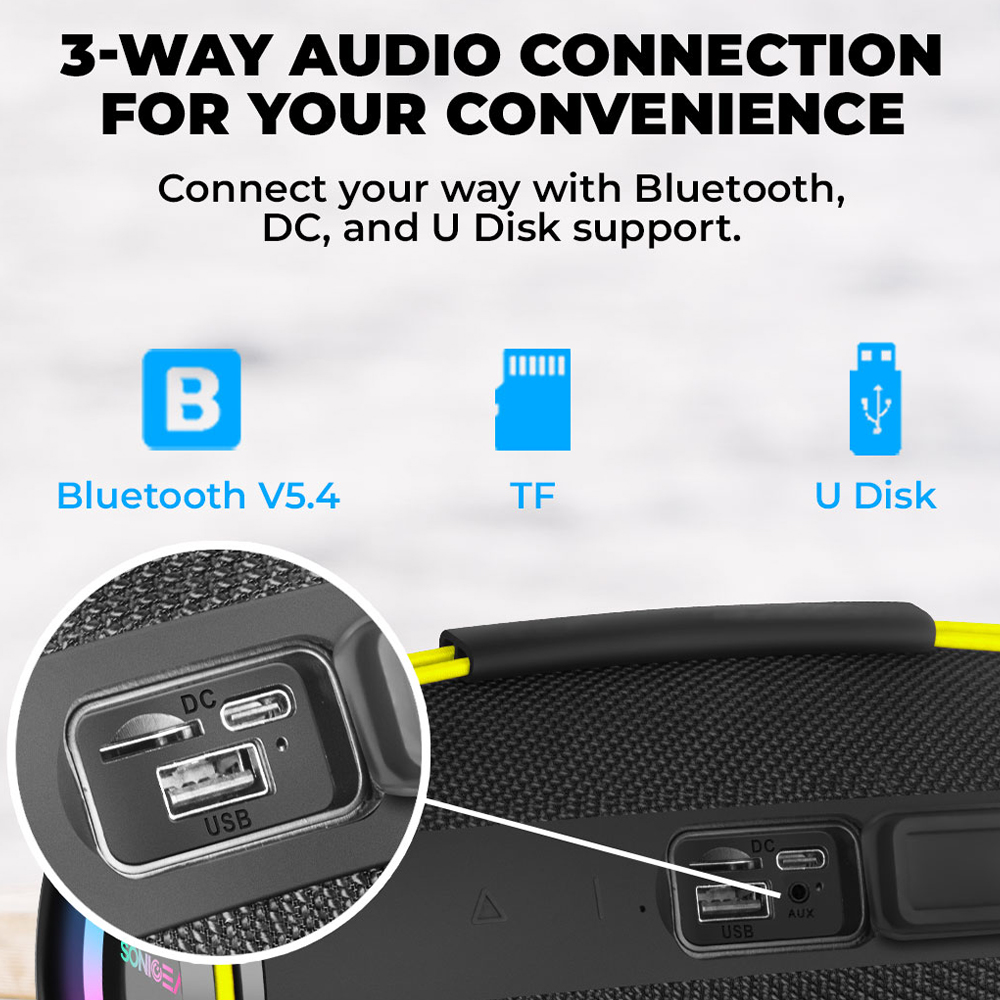 SonicGear Portable Speaker TWS BT/USB/FM/RGB IPX5 30W SONICGO! BOOM 6 - Image 10