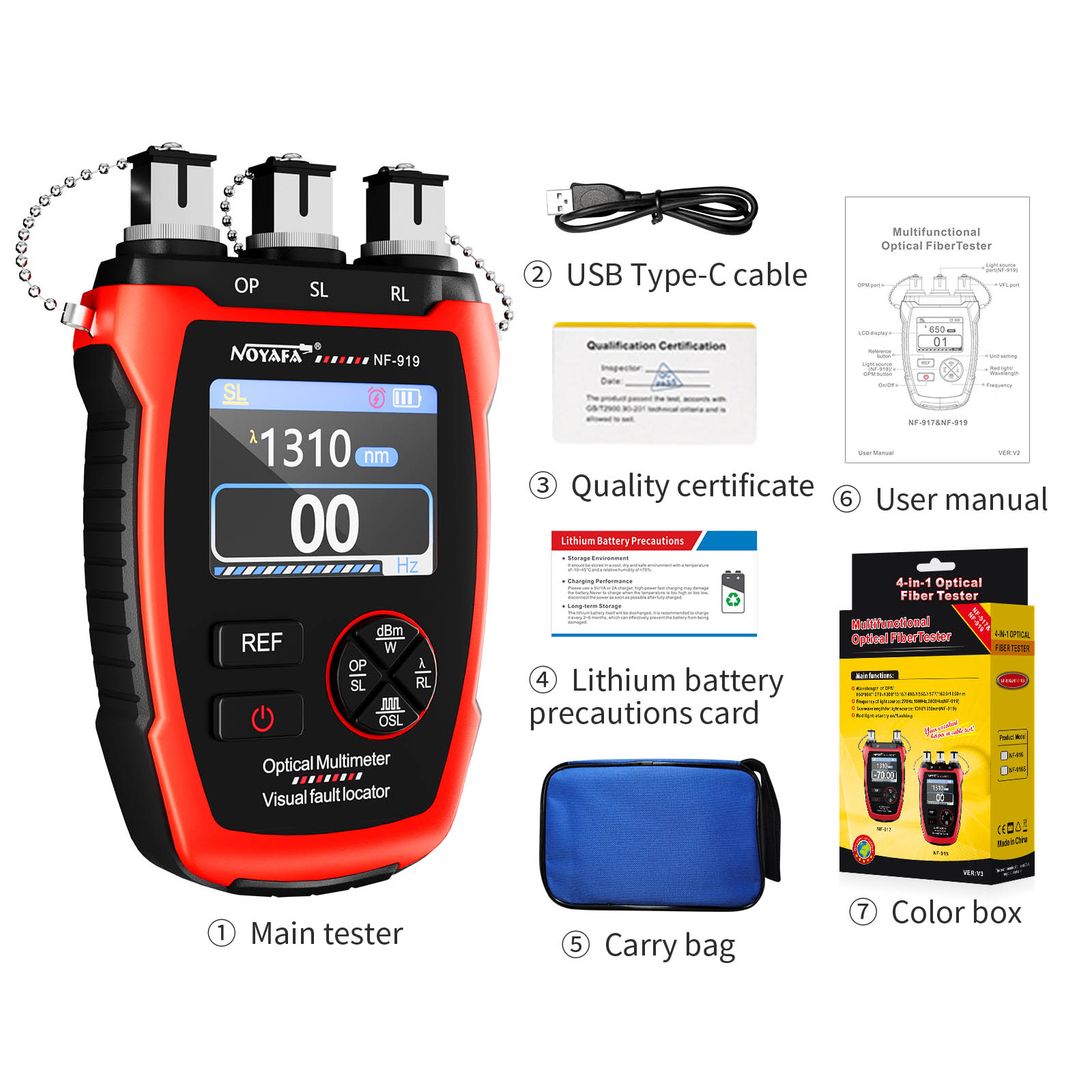 Noyafa Multifunctional Optical Fiber Tester Integrated Optical Power Meter, Light Source, and VFL NF-919 - Image 9