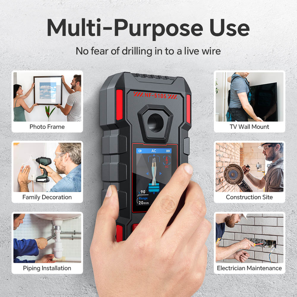 Noyafa Wall Detector-High Sensitivity, Safety Drilling, Support Various Material Detection NF-5105 - Image 10