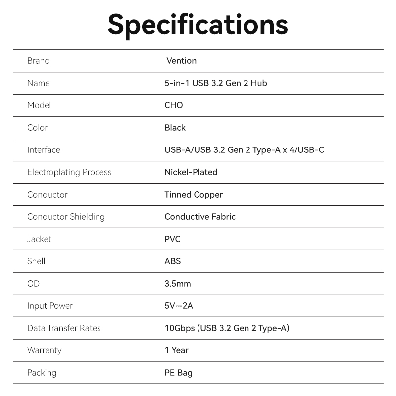 Vention IT HUB USB-A 3.2 4xA + USB-C Power Port CHOBB - Image 8