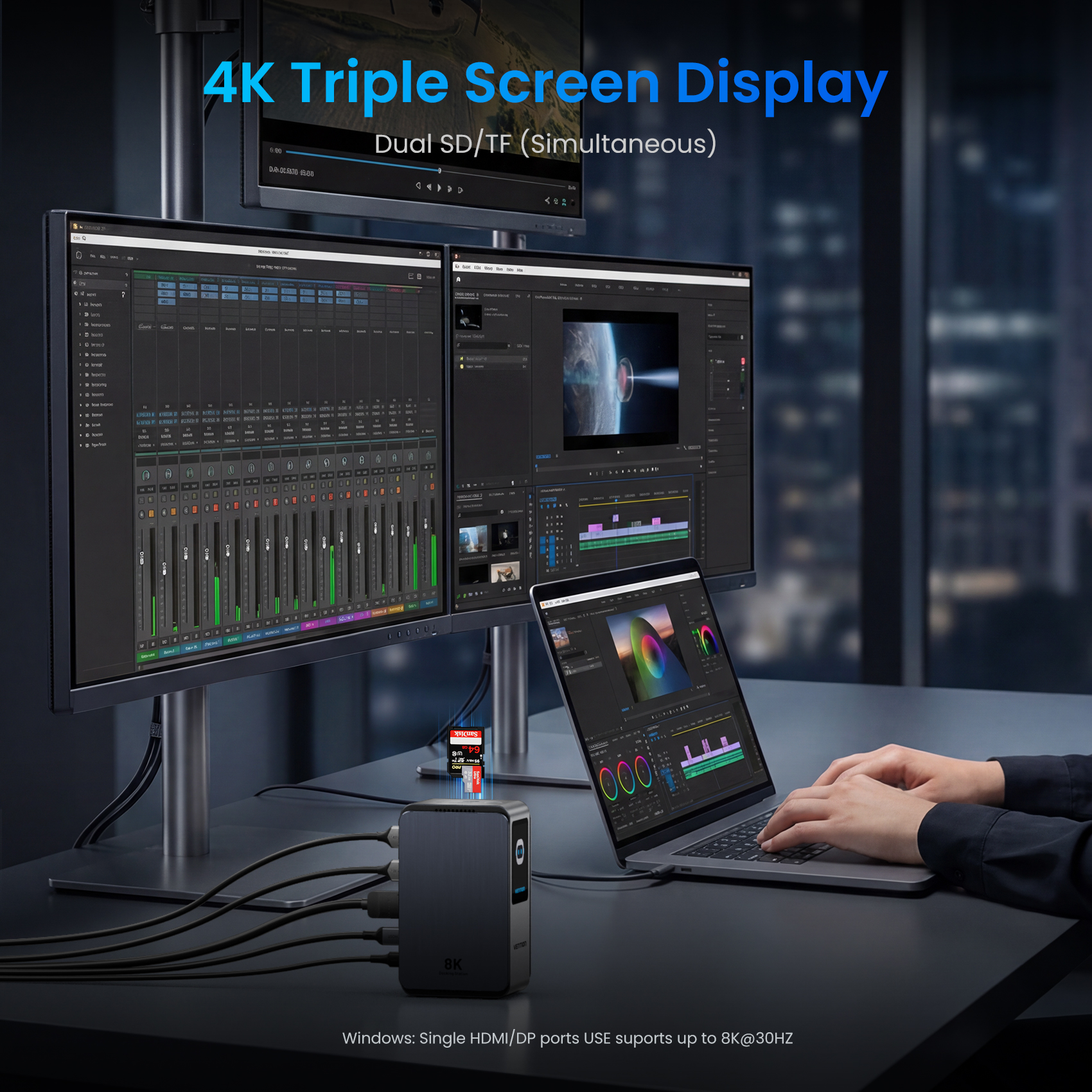 Vention IT HUB 13-in-1 8K Triple Monitor Docking Station with Digital Display TFXH0 - Image 8
