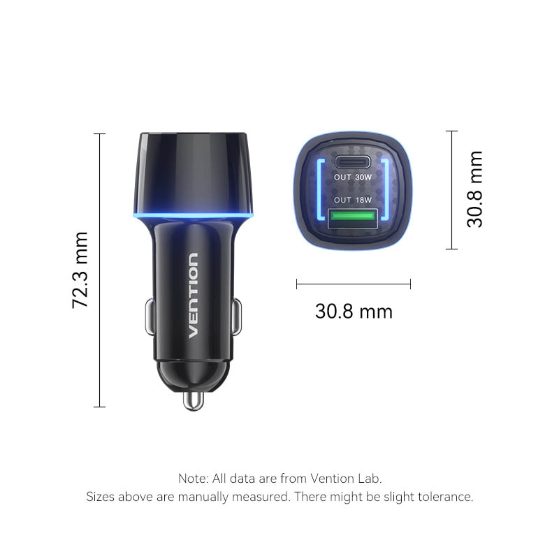 Vention Charger Car 48W 1xUSBC 1xUSBA 30W Max Black FFRB0 - Image 14