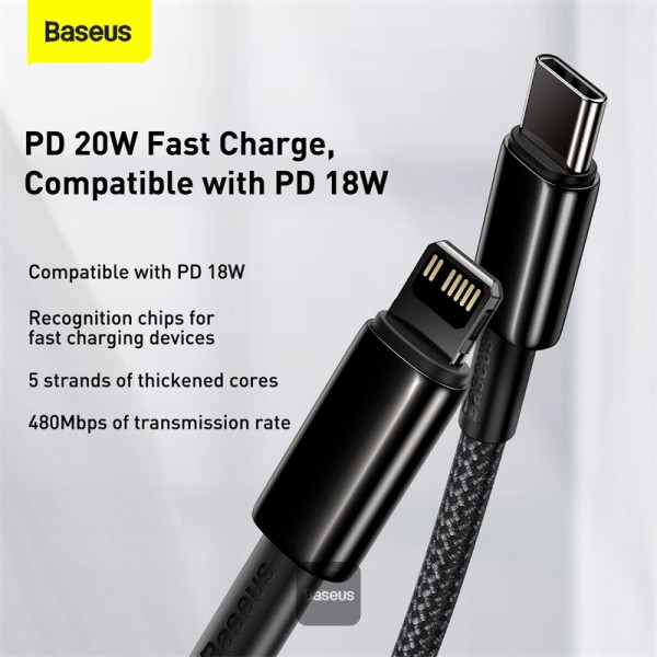 Baseus Cable Lightning to USB-A Tungsten Gold Series Braided 2.0m Black - Image 2