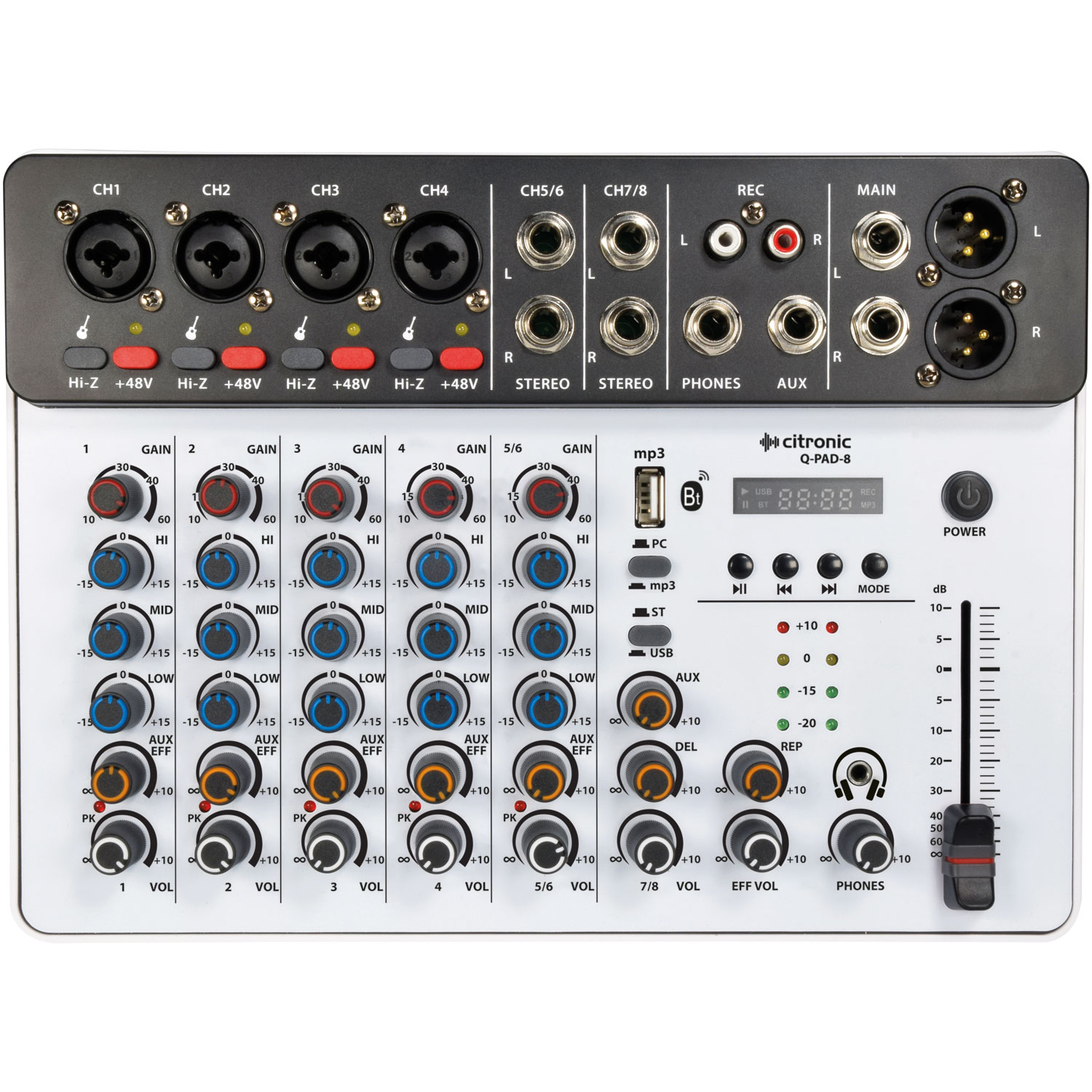 Citronic QPAD-8 Studio Mixer 4ch BT/USB Play-Rec 170.818UK