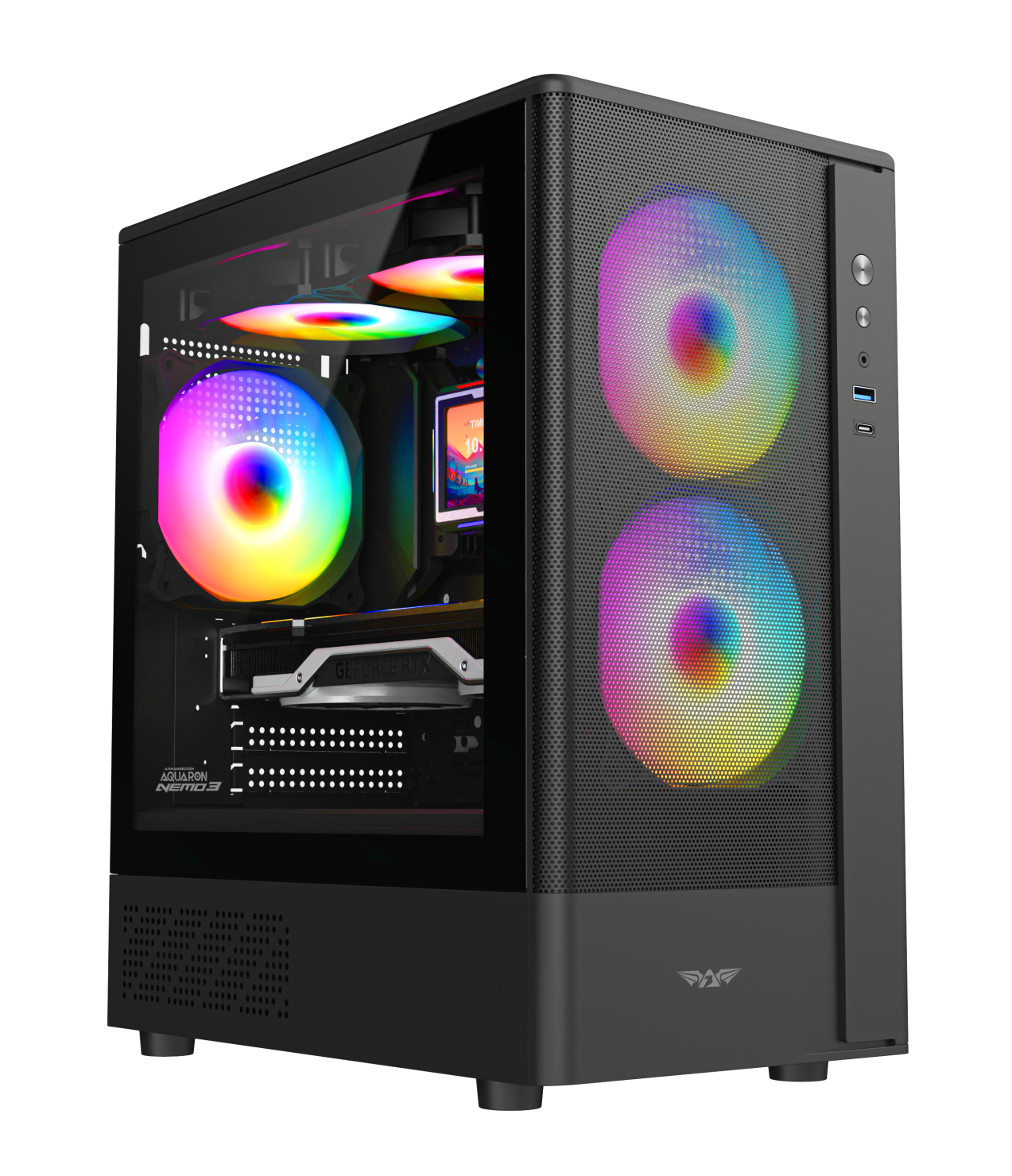 Armaggeddon Gaming Case M-ATX AQUARON NEMO 3 Black (5x RGB Fans & 250W 80+ PSU)