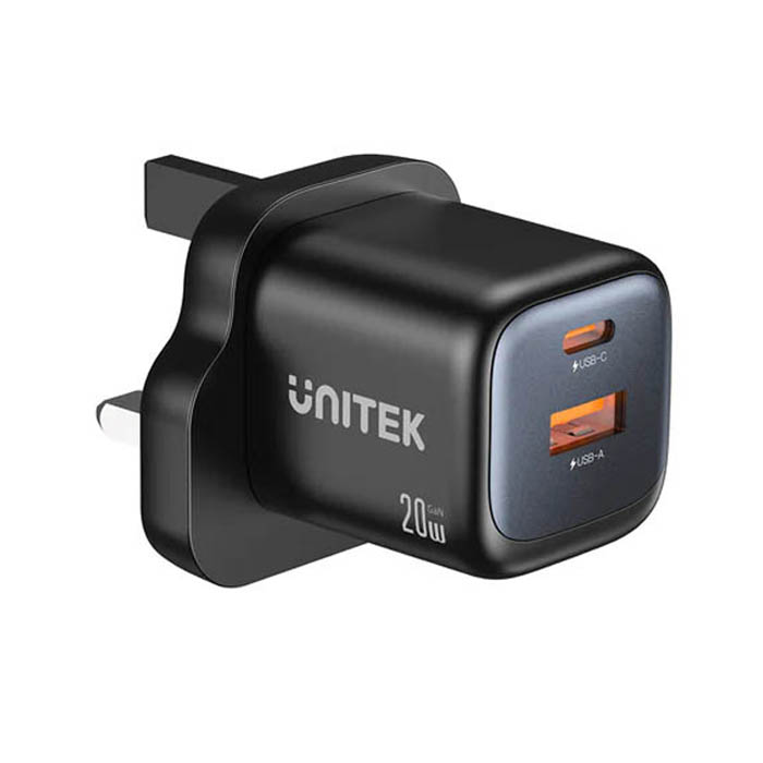 Unitek Charge Wall GaN 20W USBCx1 & USBAx1 UK P1128 Black