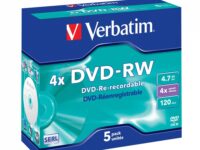 Verbatim DVD-RW 4.7GB 4X 5-Pack Jewel Case Matt Silver 43285