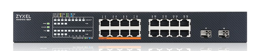 Zyxel Switch PoE Multi-Gig 2.5G Cloud Managed 8PoE + 8RJ45 + 2SFP+ 180W XMG1915-18EP