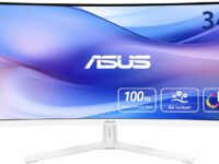 ASUS Monitor EyeCare 34" UWQHD 100Hz VA Curved 1500R Air-Ionizer USB Hub DP HDMI USB-C PD Speakers VU34WCIP-W White