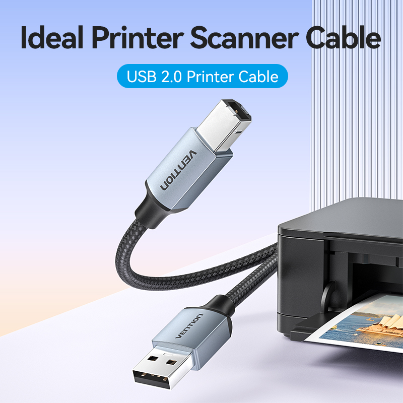Vention IT Cable USB-A 2.0 to USB-B Printer Braided 5.0m Aluminium Grey CTTHJ - Image 2