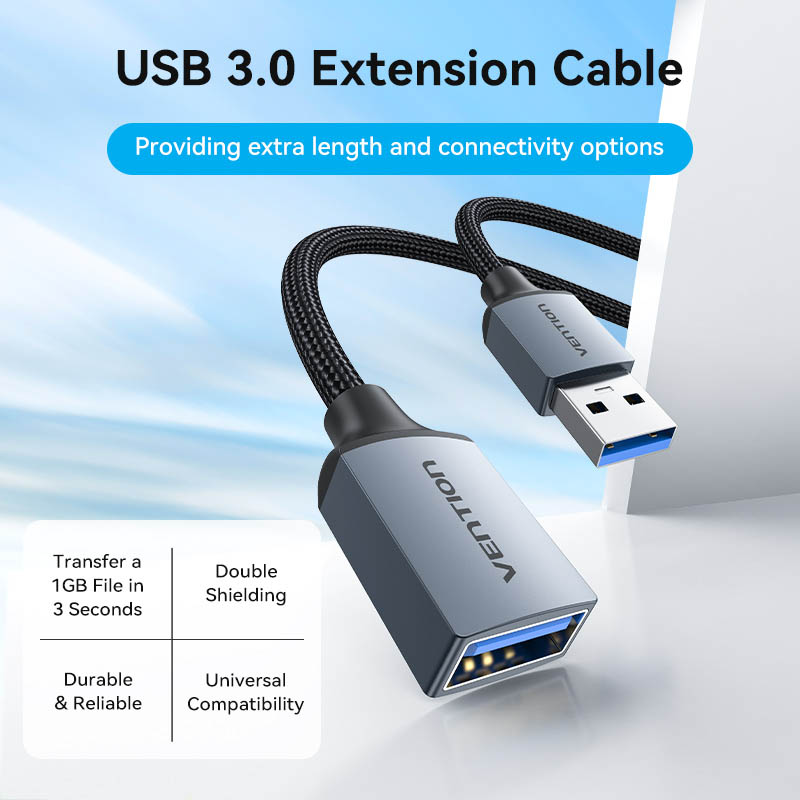 Vention IT Cable USB-A 3.0 M-F Extension Braided Aluminium 3.0m Grey CBLHI - Image 4