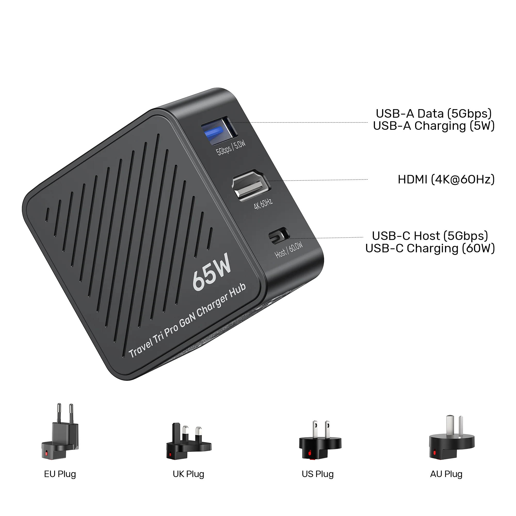 Unitek Charge Wall Travel GaN 65W USBCx1 USBAx1 HDMIx1 P1242 Black - Image 4
