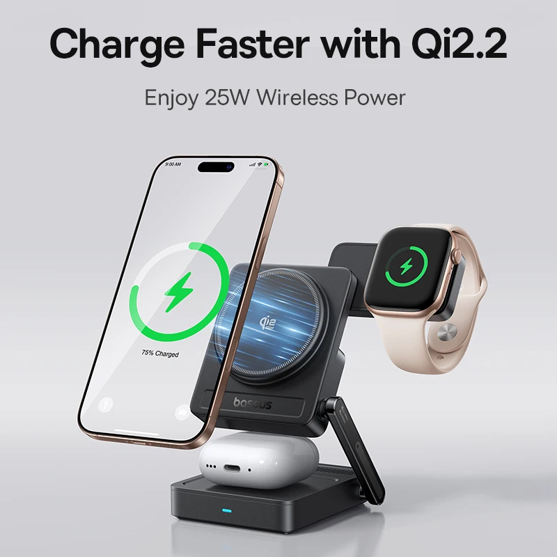 Baseus Charger Desktop Wireless 3in1 PicoGo AF21 P Qi2.2 35W Black - Image 7