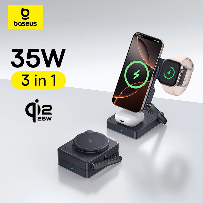 Baseus Charger Desktop Wireless 3in1 PicoGo AF21 P Qi2.2 35W Black - Image 2