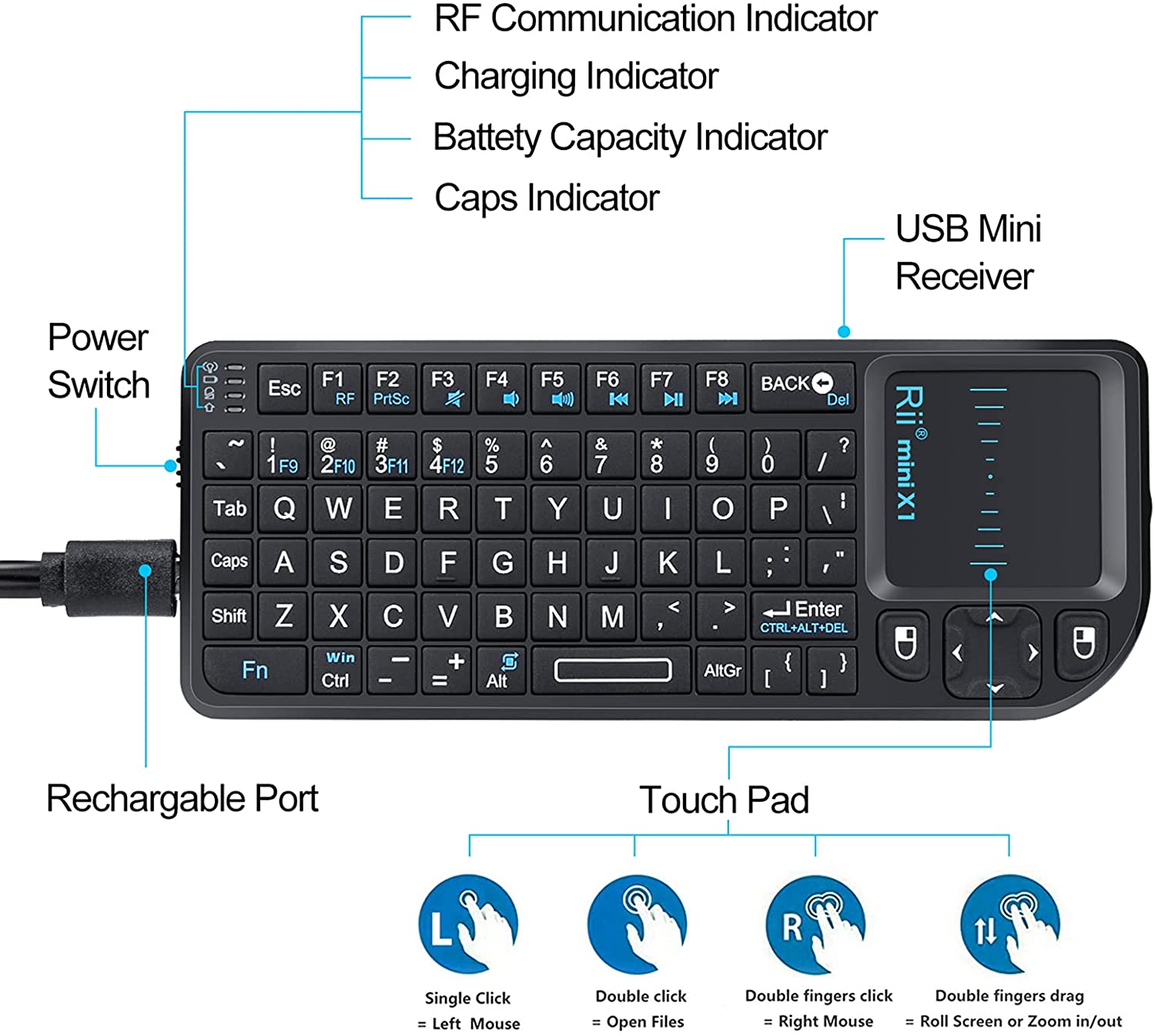 Rii Mini Keyboard Wireless 2.4GHz with Touchpad X1 - Image 2