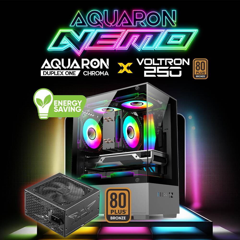Armaggeddon Gaming Case M-ATX AQUARON NEMO Black (3x Chroma Fans & 250W 80+ PSU) - Image 2