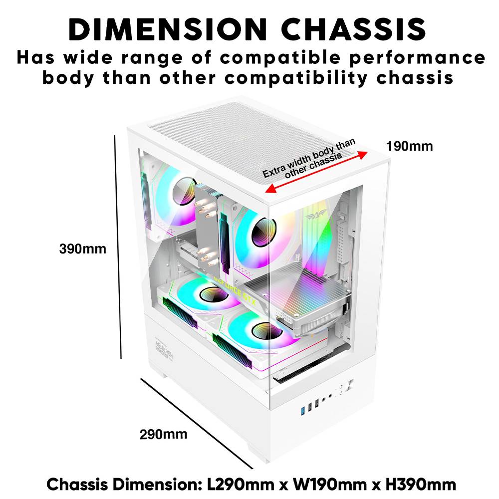 Armaggeddon Gaming Case M-ATX AQUARON NEMO White (3x Chroma Fans & 250W 80+ PSU) - Image 2