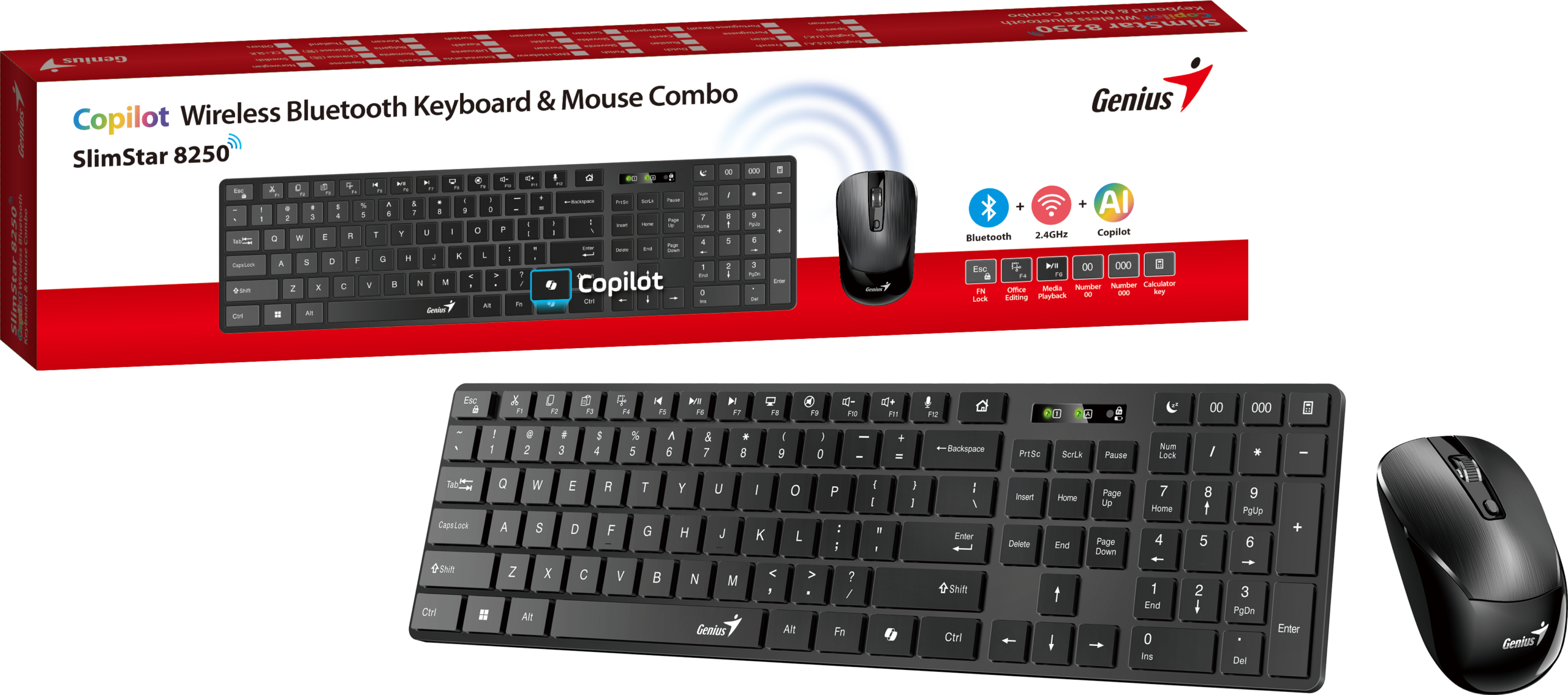 Genius Keyboard-Mouse Set Wireless+BT SlimStar 8250 Black English - Image 6