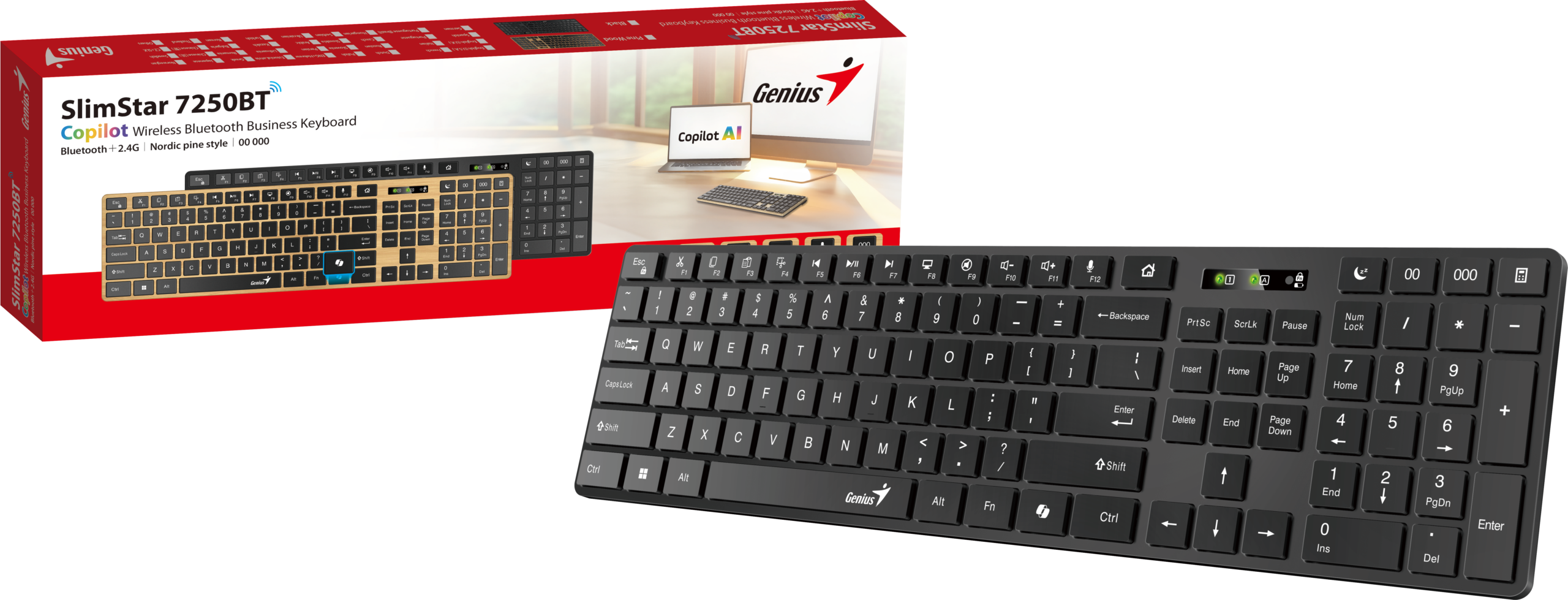 Genius Keyboard Wireless & BT AI Hot Keys SlimStar 7250BT Black English - Image 7
