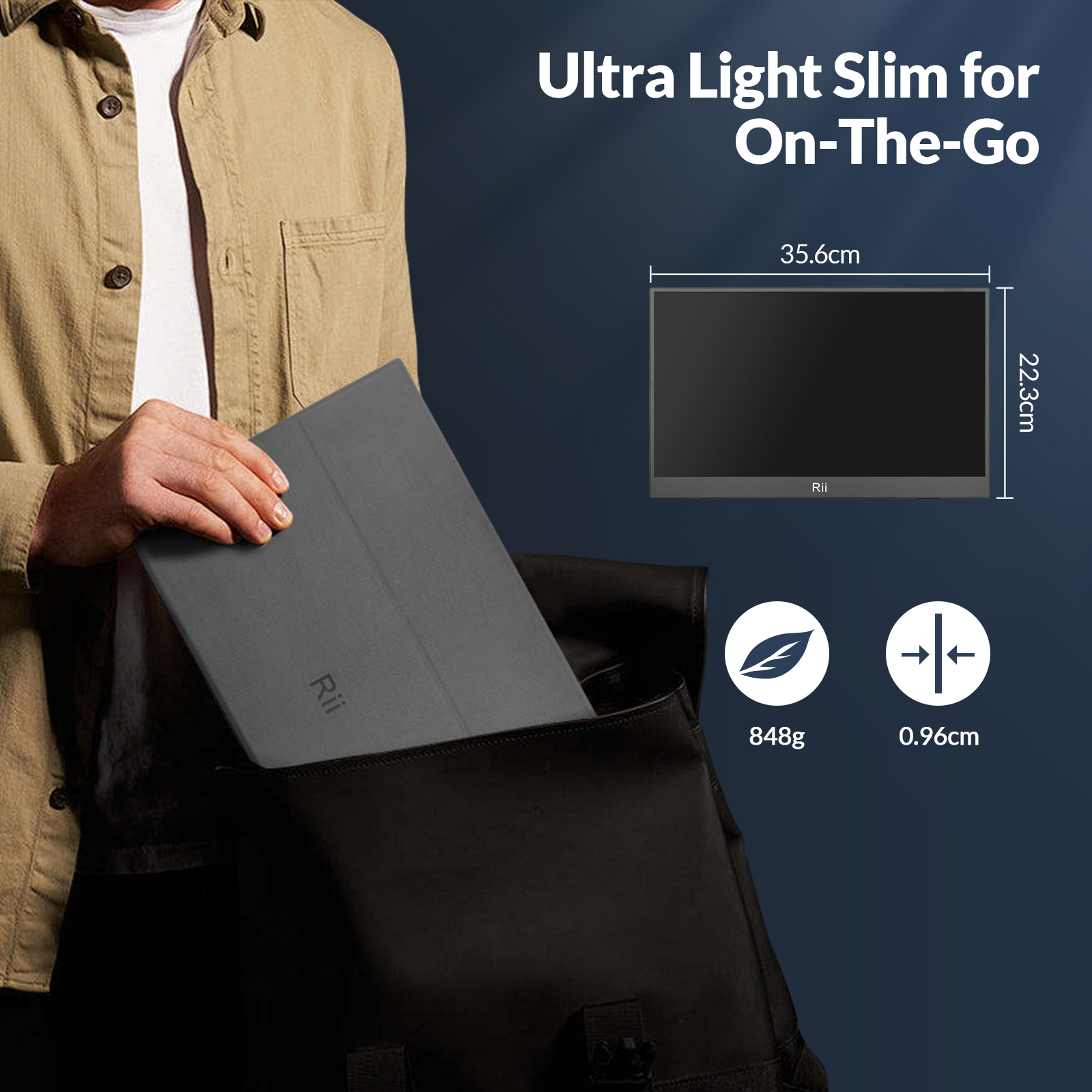 Rii Monitor Portable 15.6" Full-HD with USB-C/HDMI & Case/Stand RS100 - Image 3