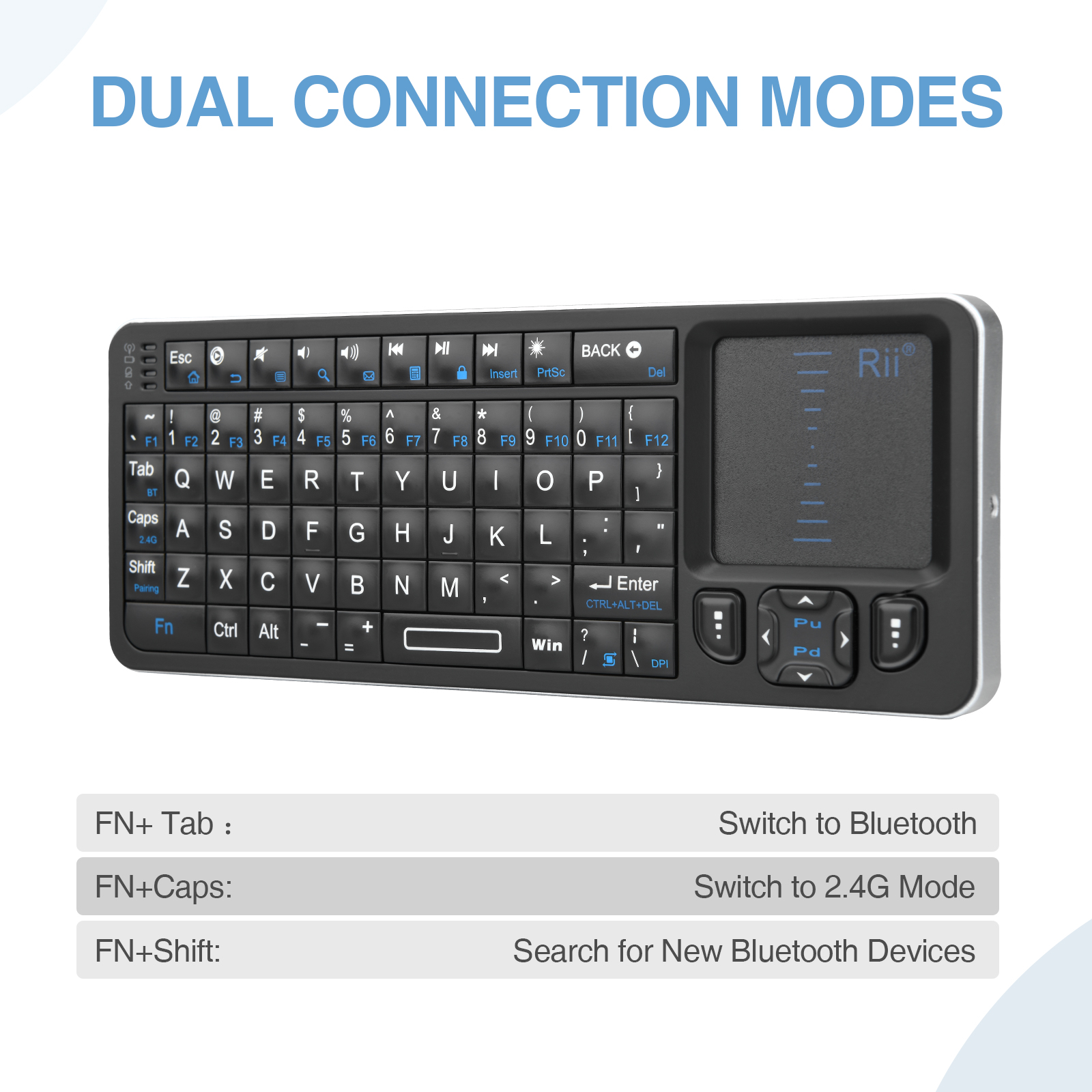 Rii Mini Keyboard Wireless 2.4GHz & Bluetooth with Touchpad K06 - Image 4