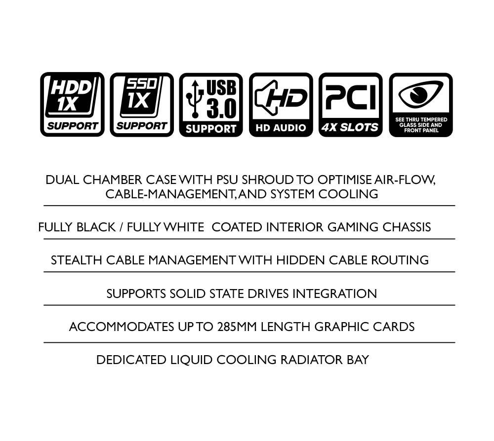 Armaggeddon Gaming Case M-ATX AQUARON DUPLEX 2 CHROMA White (3x Chroma Fans) - Image 7