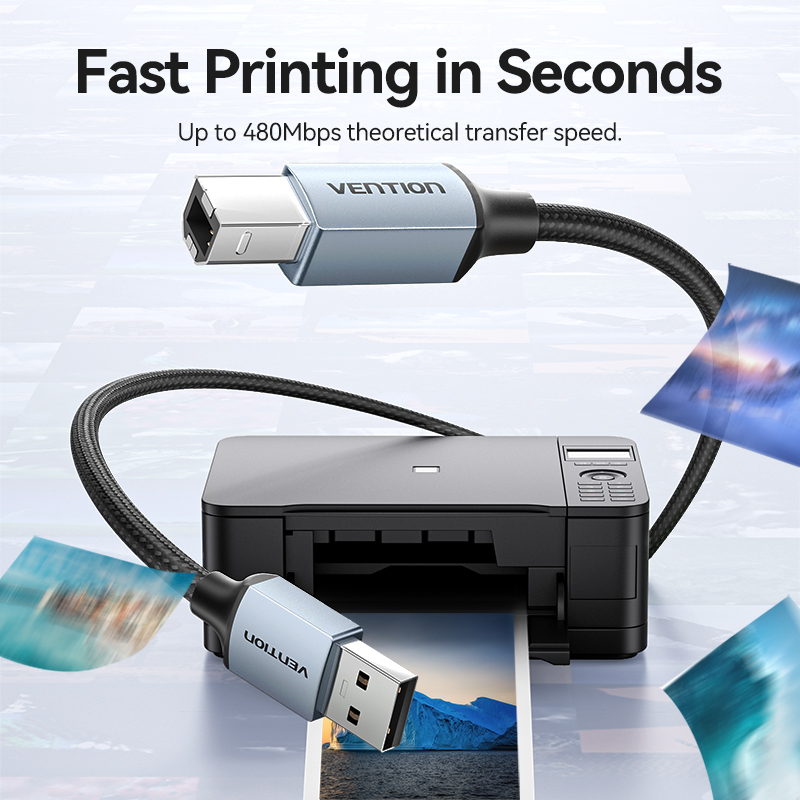 Vention IT Cable USB-A 2.0 to USB-B Printer Braided 10.0m Aluminium Grey CTTHL - Image 4