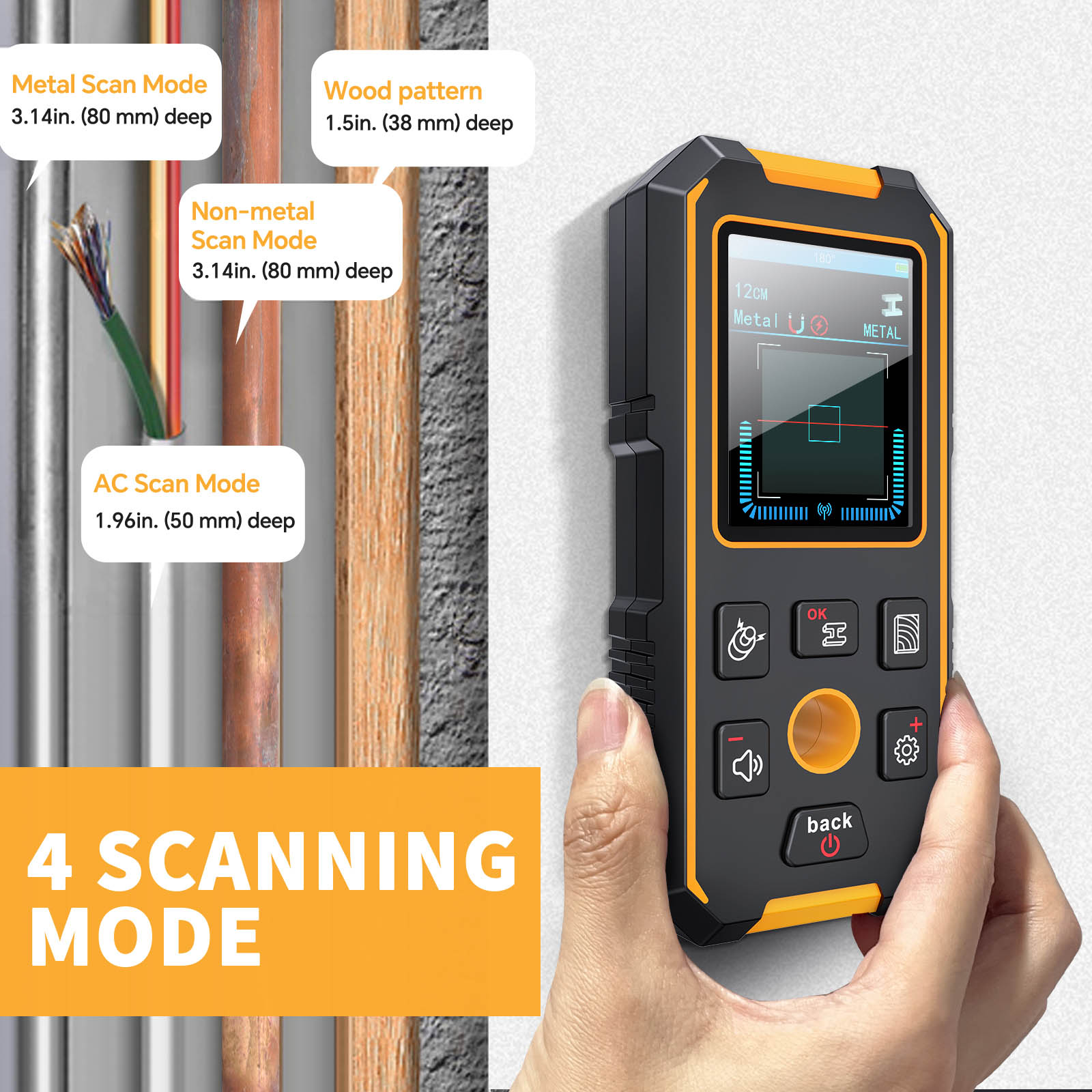 Noyafa Multifunctional Wall Detector / Stud Finder detect metal, wood, and live wires NF-513S - Image 4