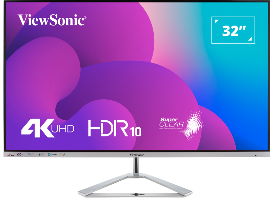 Viewsonic Monitor VX 32'' 4K UHD HDR10 IPS Frameless Stylish Design Speakers Dual HDMI/DP VX3276-4K-mhd