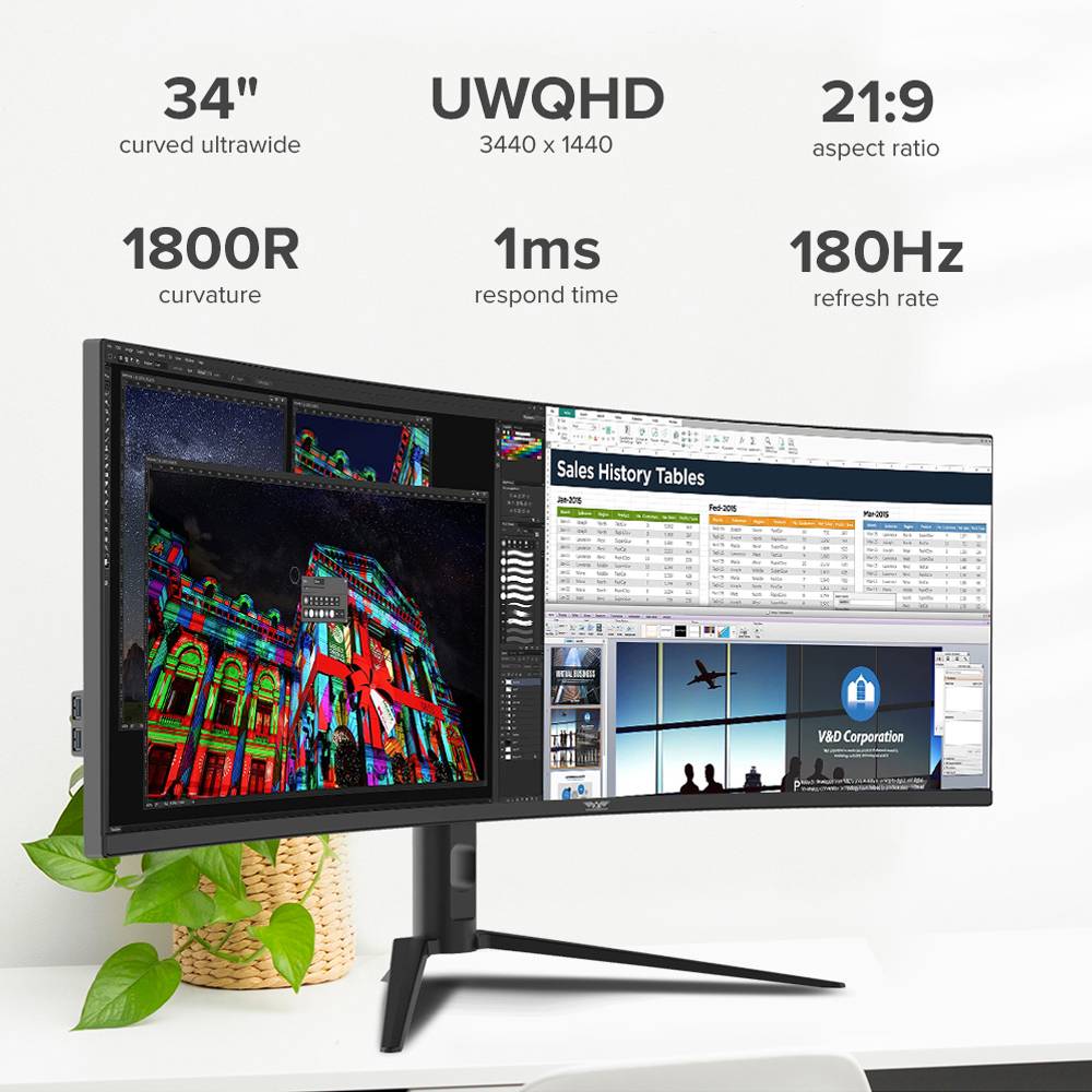 Armaggeddon Gaming Monitor 34'' Curved 1800R 3.5K 180Hz 1ms XC34UWQHD Super 180 Black - Image 4