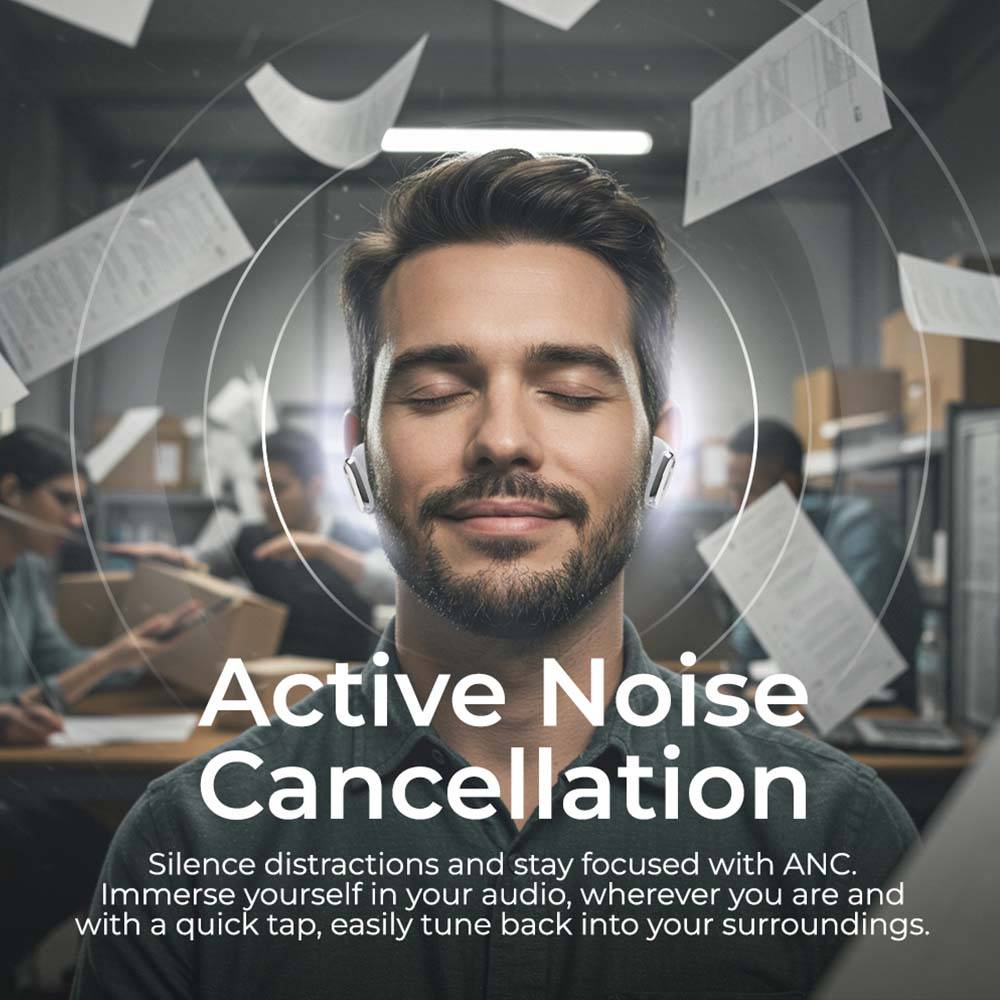 SonicGear Earphones Bluetooth ANC+Display EarPump Jewel Q3 White - Image 4
