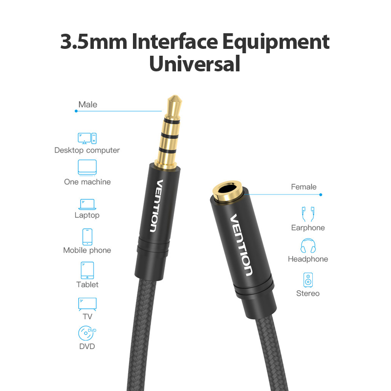 Vention AUDIO 3.5mm M-F Extension Cable Metal & Braided 1.0m BHBBF - Image 4