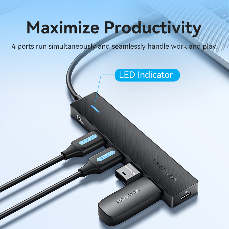 Vention IT HUB USB-C 3.2 4xA + PD100W USB-C Port CKCBB - Image 5