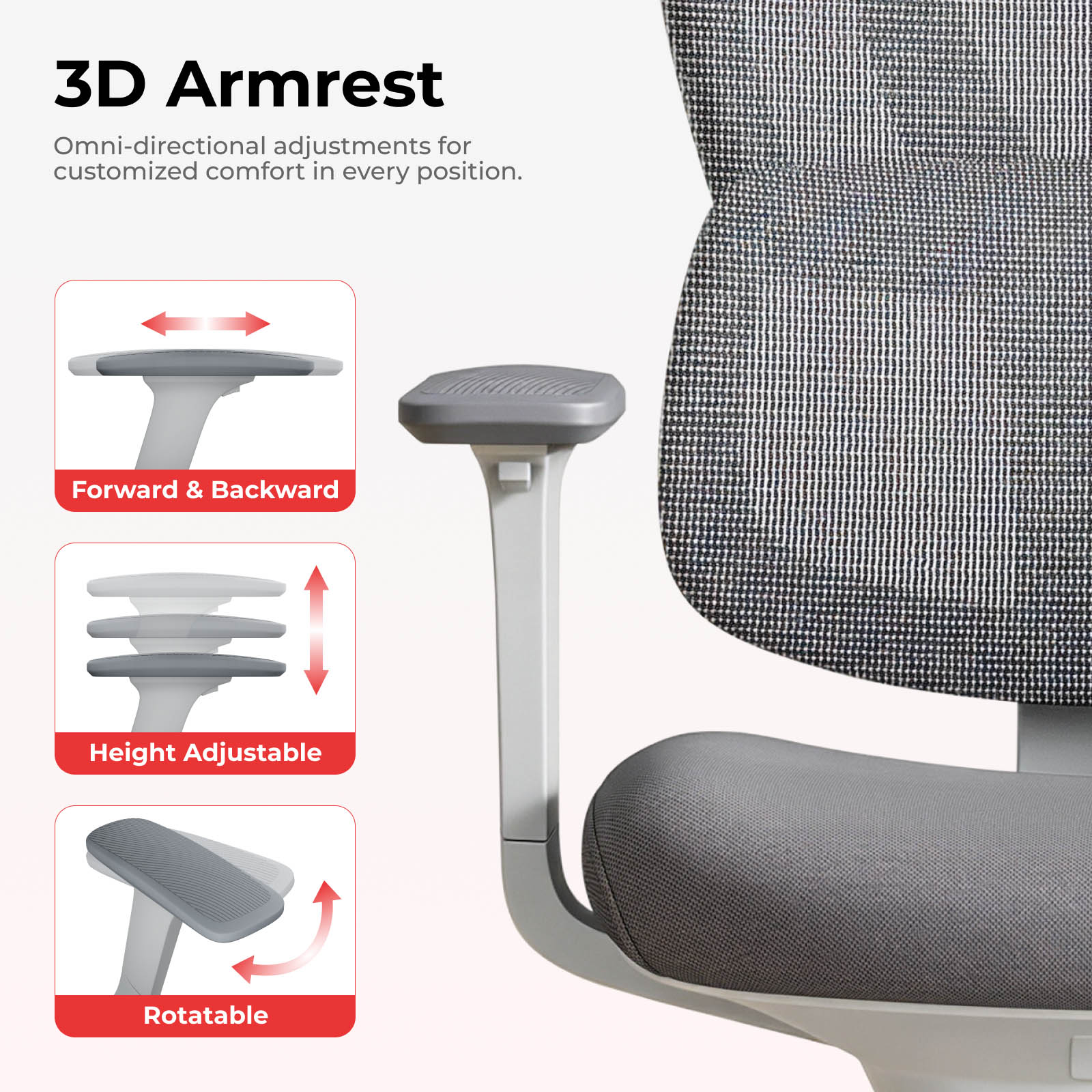 Lumivida Office Chair Ergonomic Mesh Lumbar Support Adjustable Seat/Armrest CH10-26 Grey - Image 4
