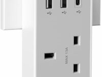 Tessan 2-Gang plug Through UK Charger 2 USB A USB C 13A TS-222-C