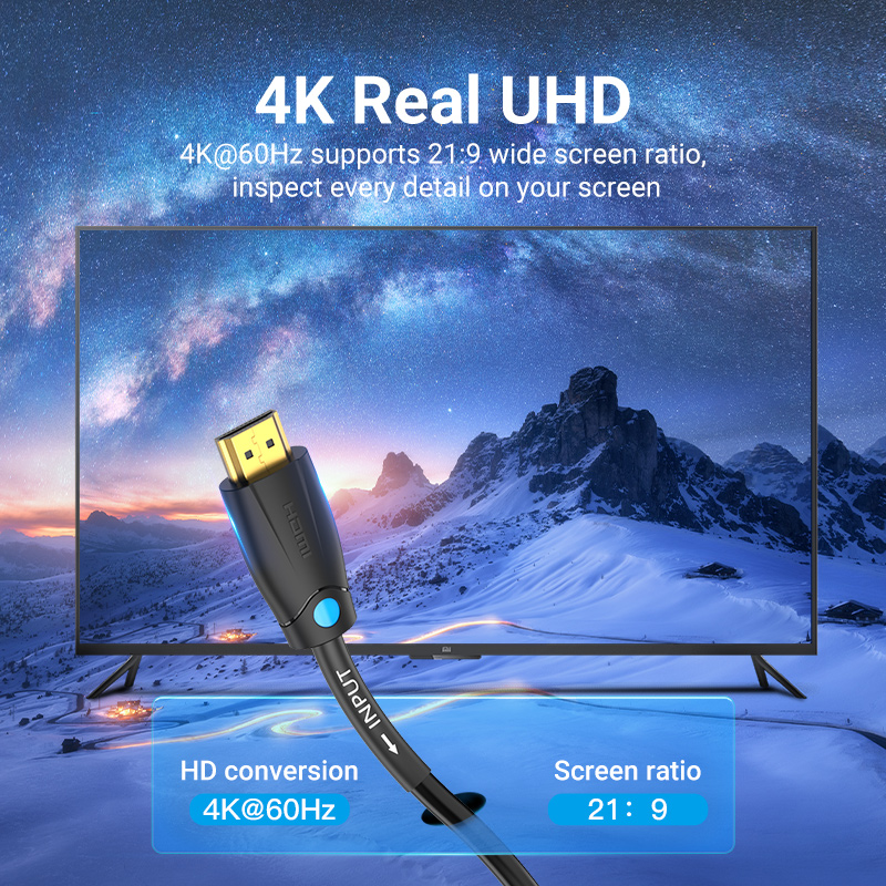Vention HDMI Cable 2.0 4K60Hz Pro Industrial 5.0m Black AAMBJ - Image 3