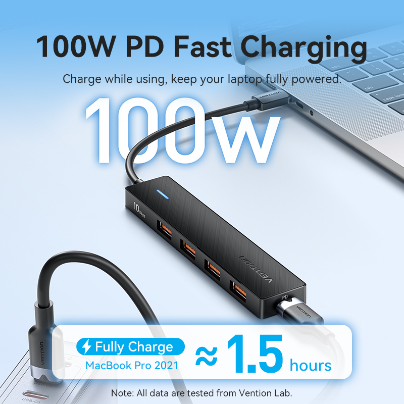 Vention IT HUB USB-C 3.2 4xA + PD100W USB-C Port CKCBB - Image 6