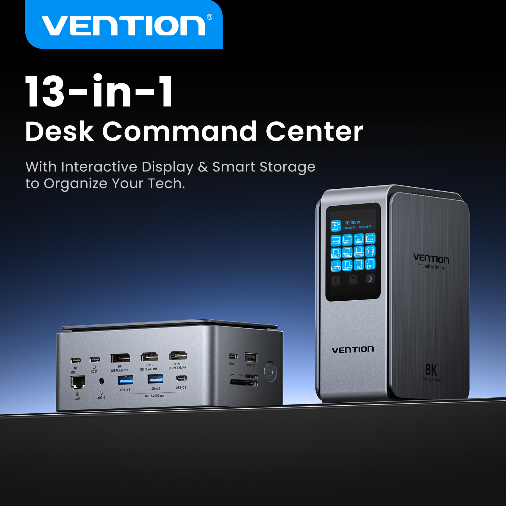 Vention IT HUB 13-in-1 8K Triple Monitor Docking Station with Digital Display TFXH0 - Image 3