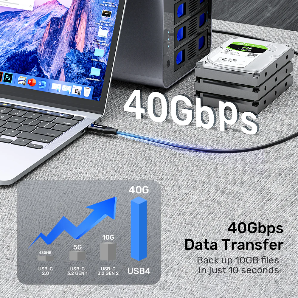 Unitek USB-C 4.0 M-M Cable 2.0m 240W+40G+8K60HZ C14100A v2 - Image 5
