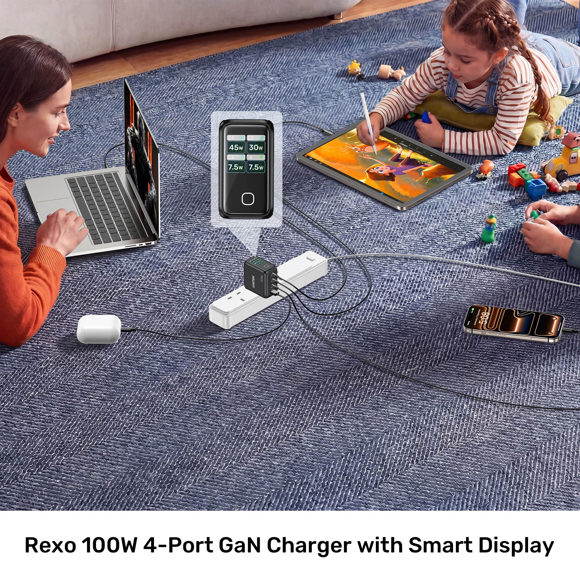 Unitek Charge Wall GaN 100W USBCx3 USBAx1 UK P1131 Black - Image 3