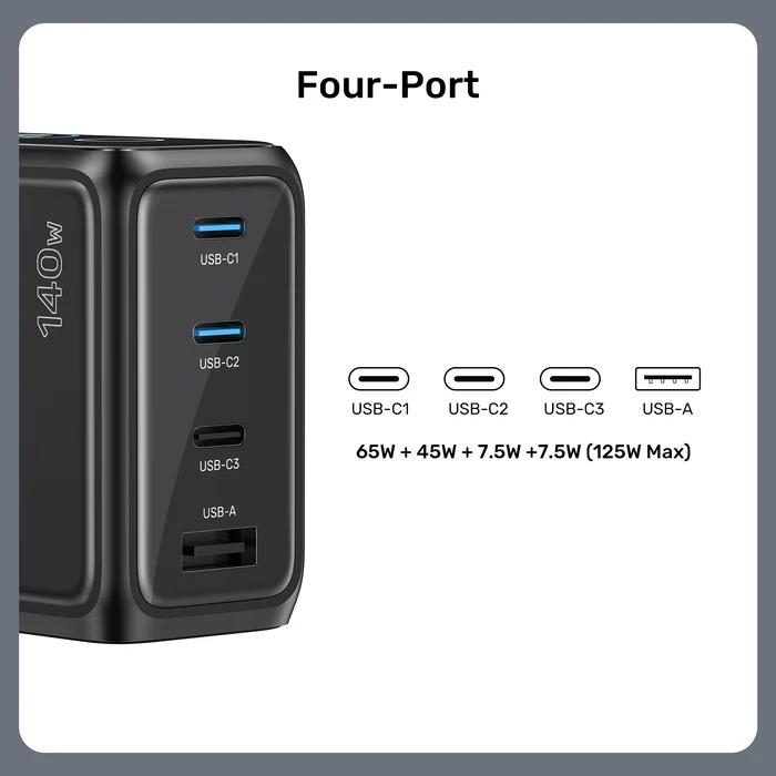 Unitek Charge Wall GaN 140W USBCx3 USBAx1 UK P1132 Black - Image 3