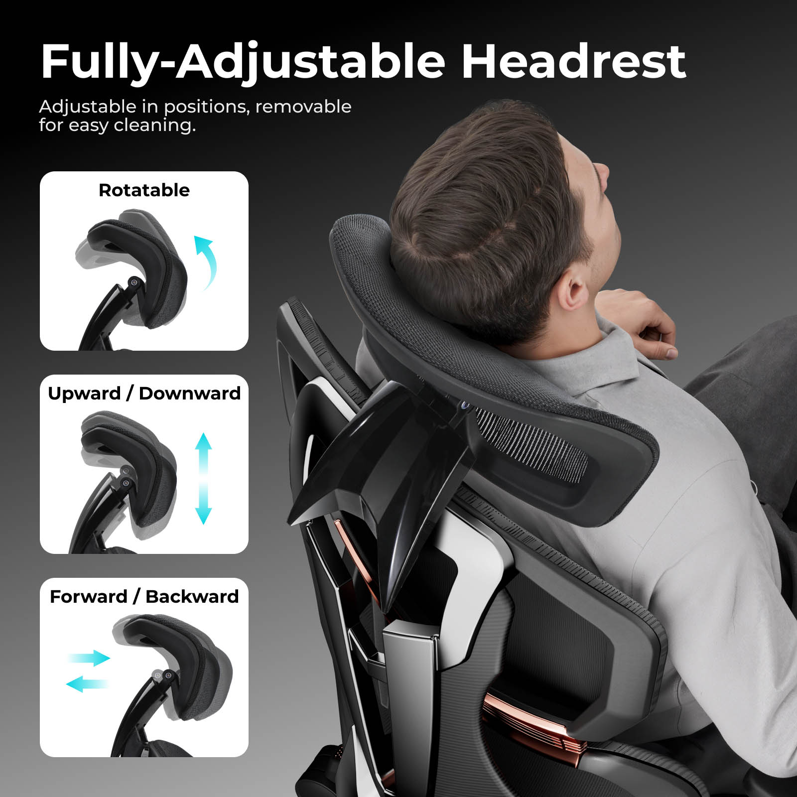 Lumivida Gaming/Office Chair Ergonomic Mesh Lumbar Support Adjustable Seat/Armrest CH09-8 Black - Image 5