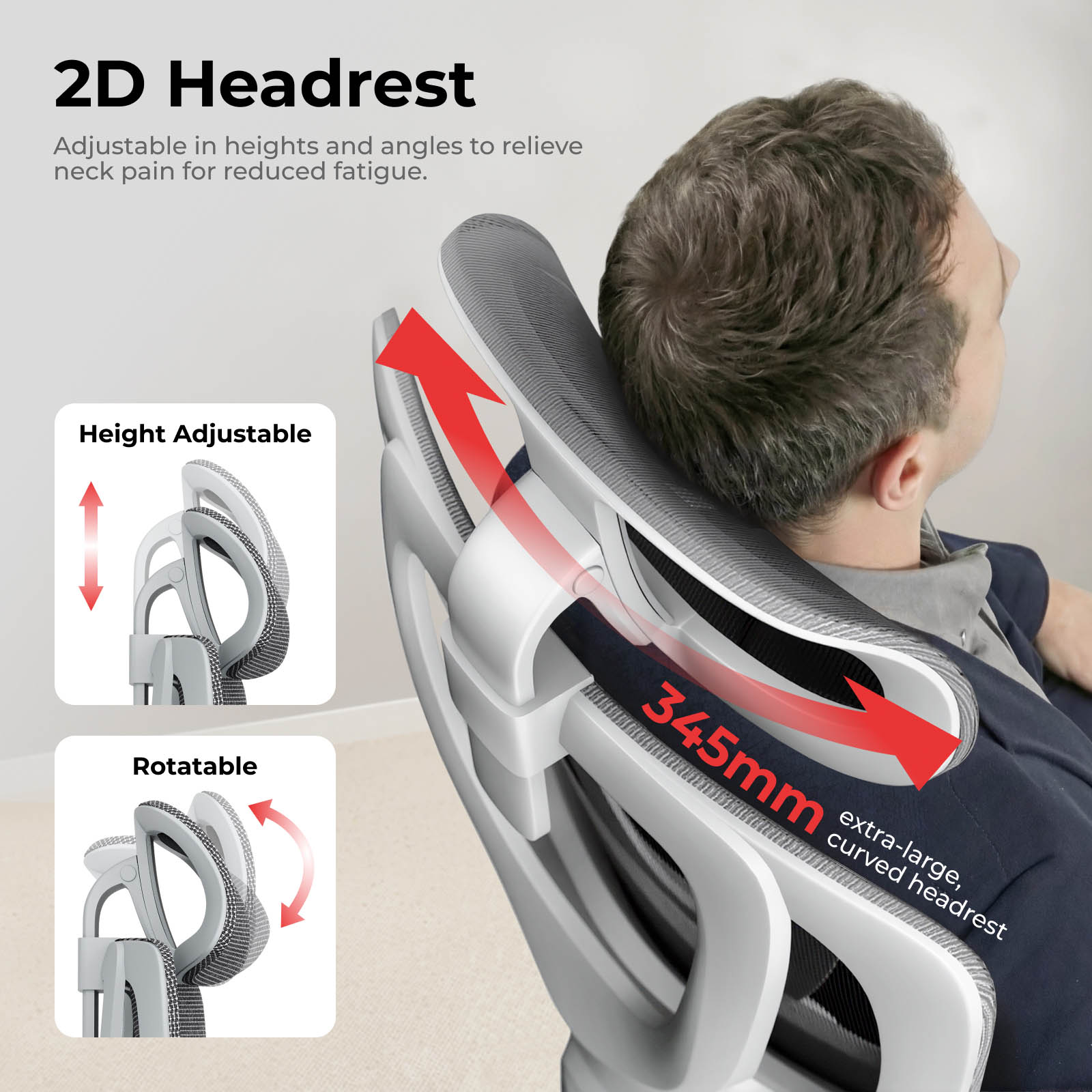 Lumivida Office Chair Ergonomic Mesh Lumbar Support Adjustable Seat/Armrest CH10-26 Grey - Image 5