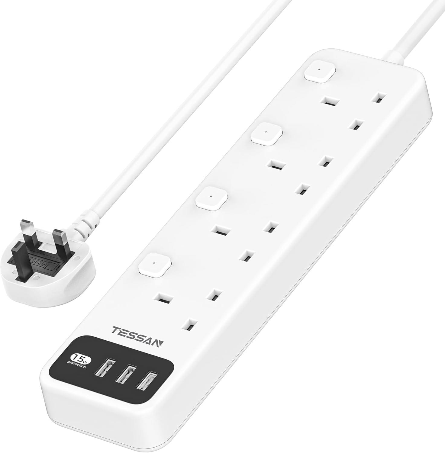 Tessan 4-Gang Extension 3 USB-A 2m 13A TS-B204