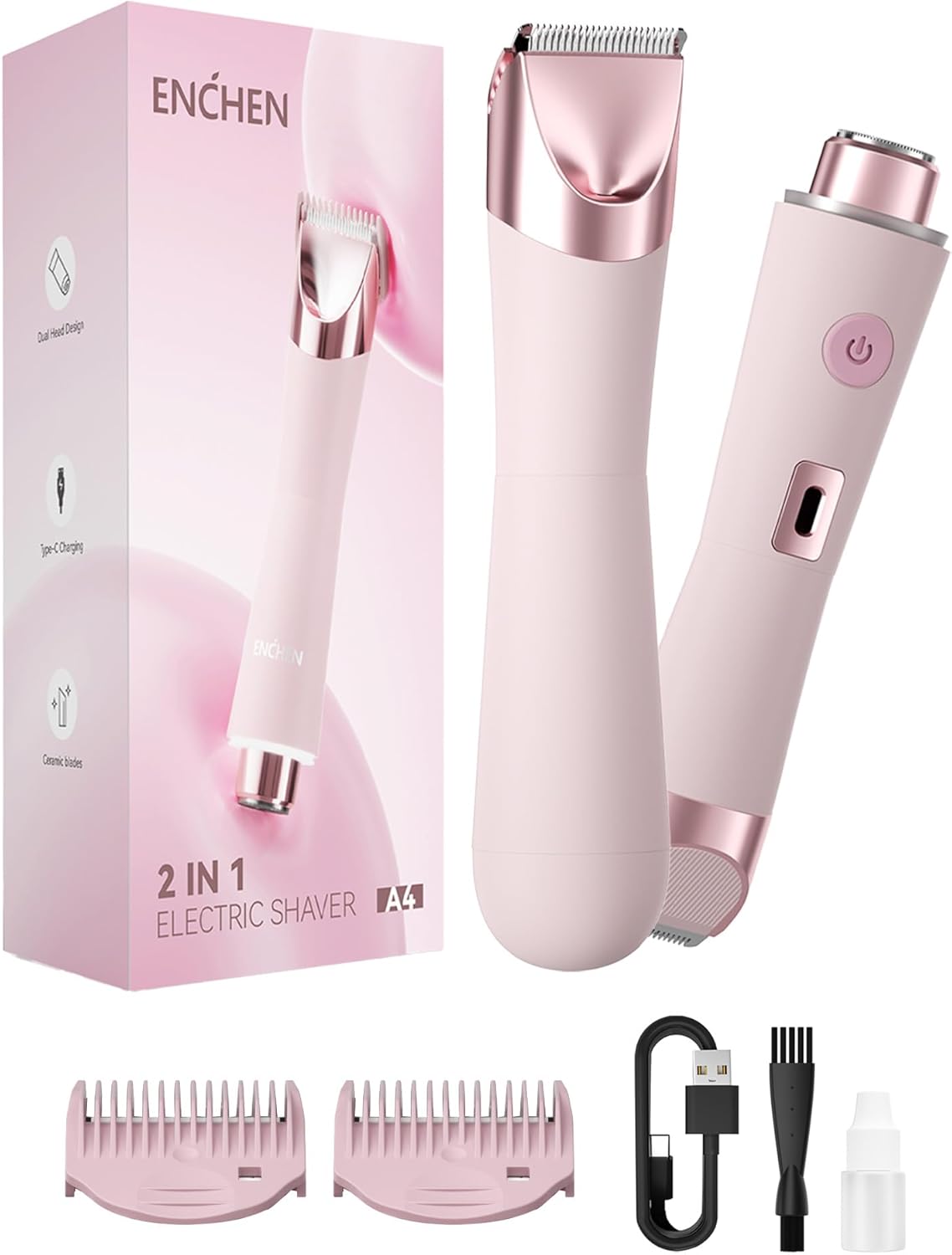 Enchen Body Hair Trimmer A4 USB-C 400mAh Pink - Image 10